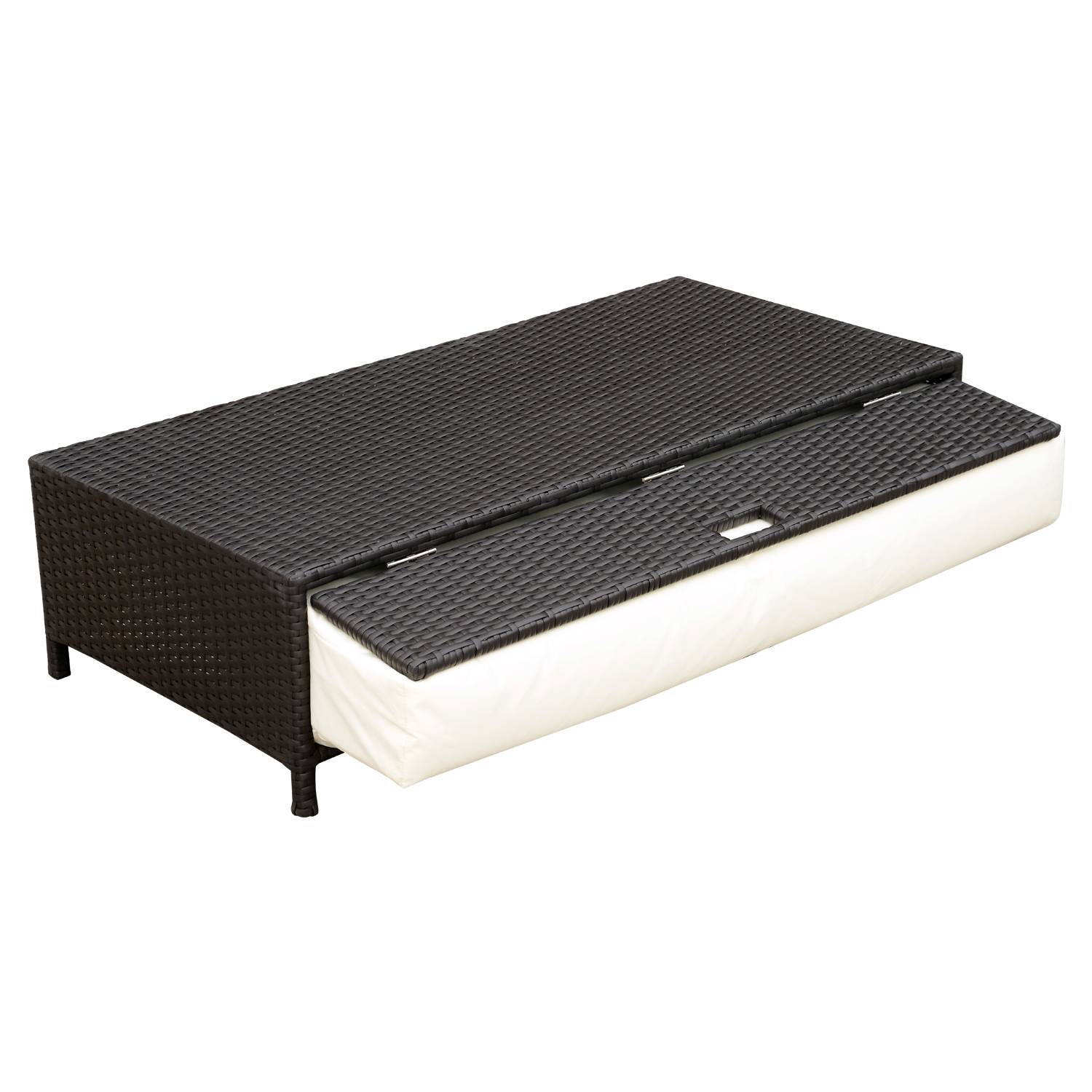Outsunny - Ensemble de jardin 2 places : canapé inclinable tablettes coffre matelas coussins repose-pieds résine tressée chocolat polyester crème - Outsunny - Imagen 7
