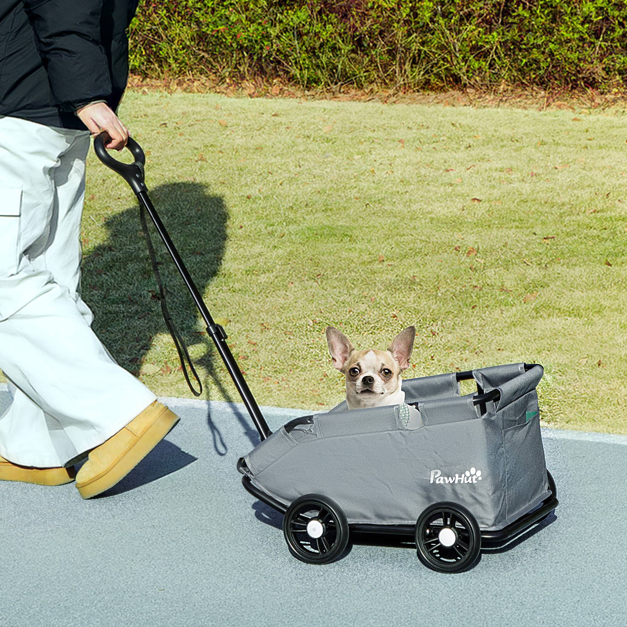 Sans Marque - Poussette chien poussette petit chien pliable 4 roues tige poussée réglable 53x45x28 cm gris - Image 4