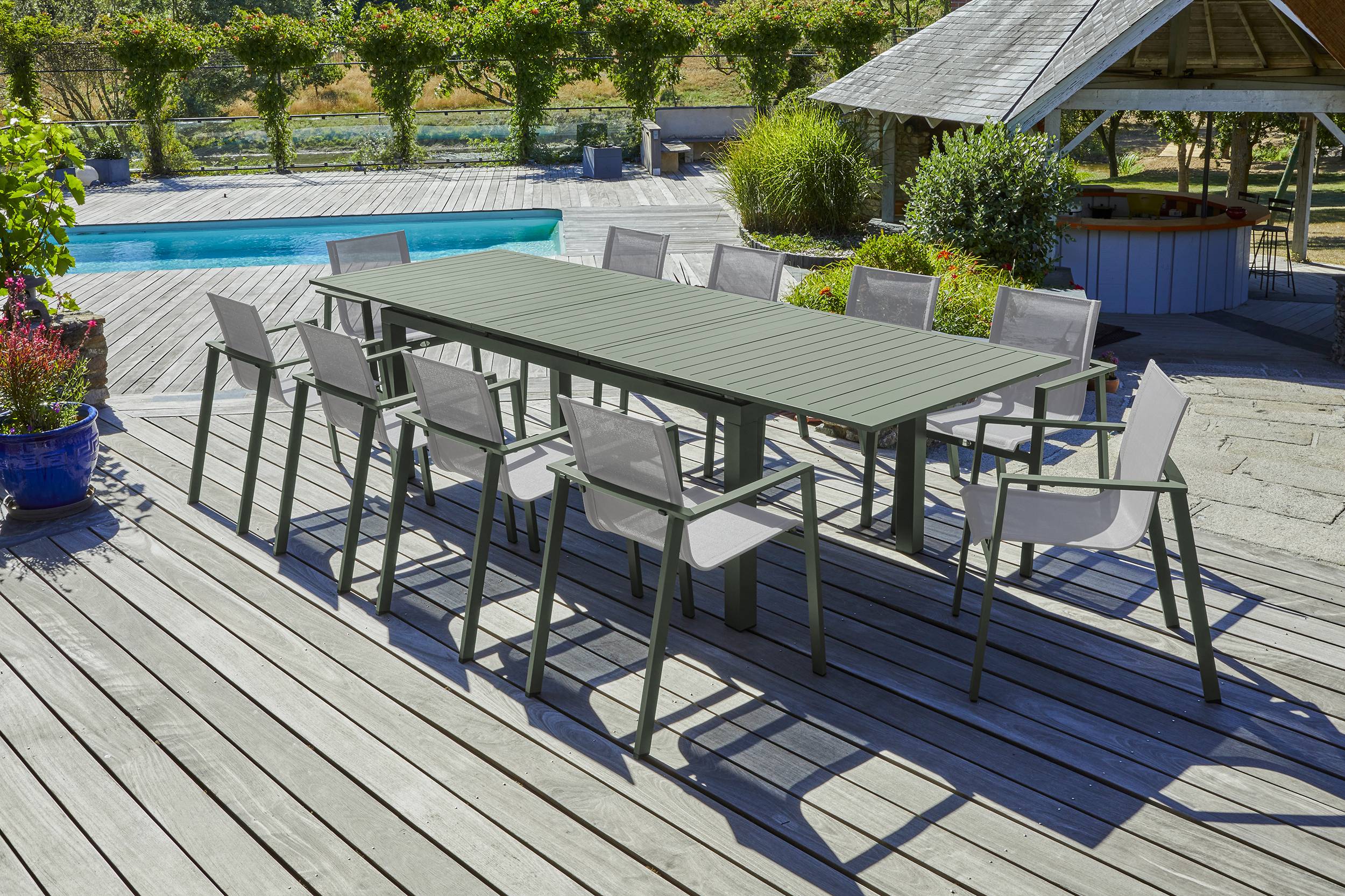 Dcb Garden - Ensemble repas MIAMI 240/300cm 10 places en aluminium kaki - DCB GARDEN - Imagen 1
