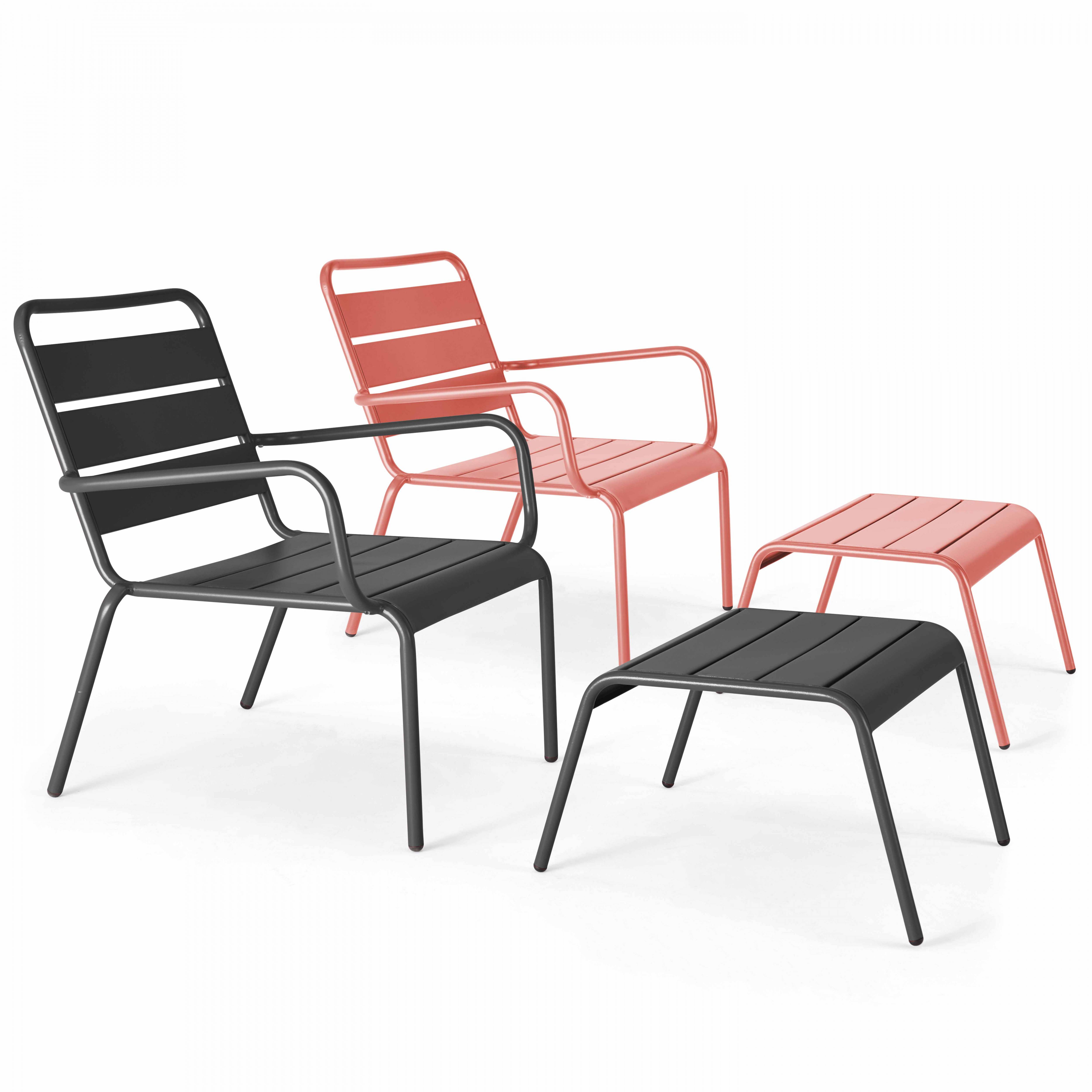 Oviala - Lot 2 fauteuils relax avec repose-pieds métal gris et argile Palavas - Oviala - Imagen 1
