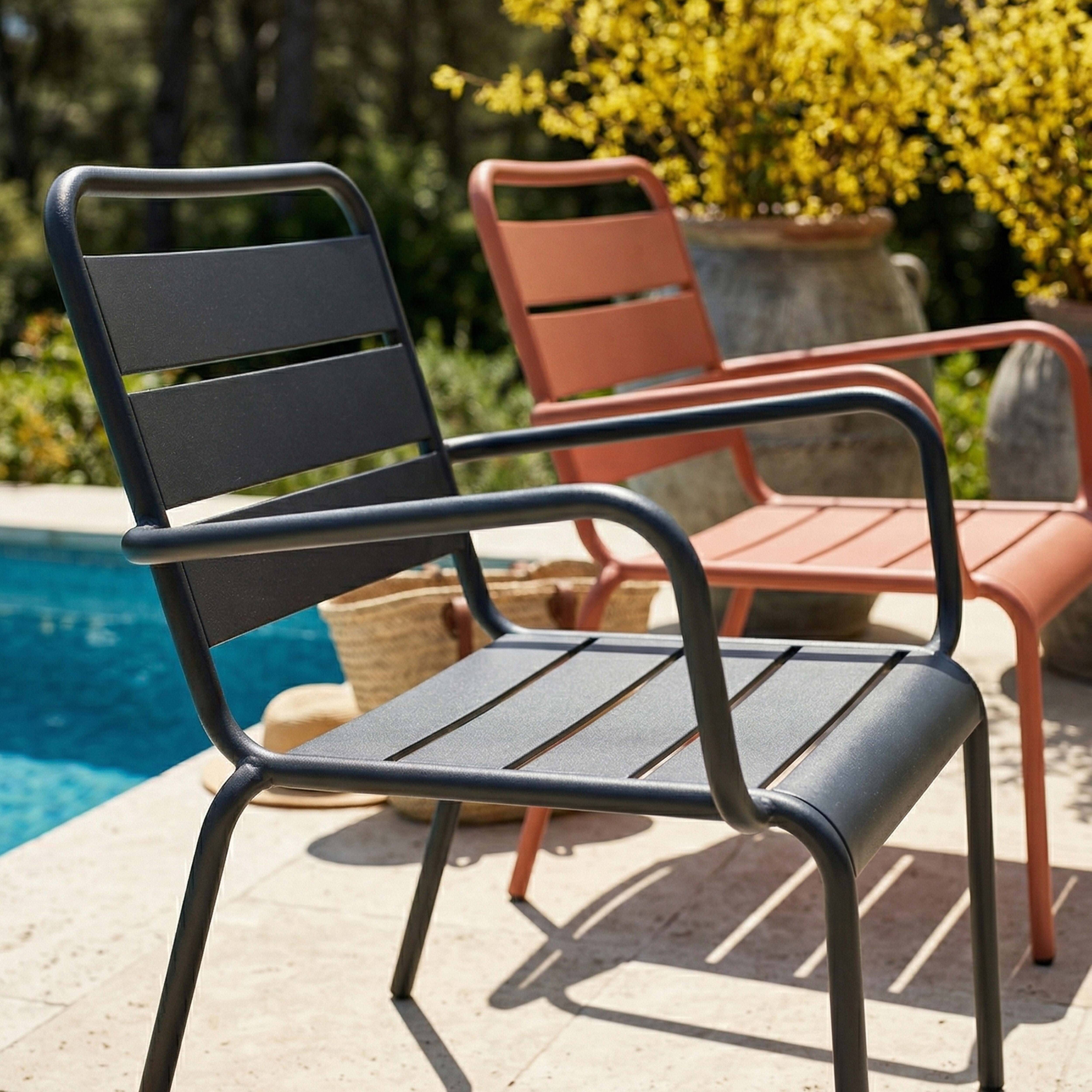 Oviala - Lot 2 fauteuils relax avec repose-pieds métal gris et argile Palavas - Oviala - Imagen 3