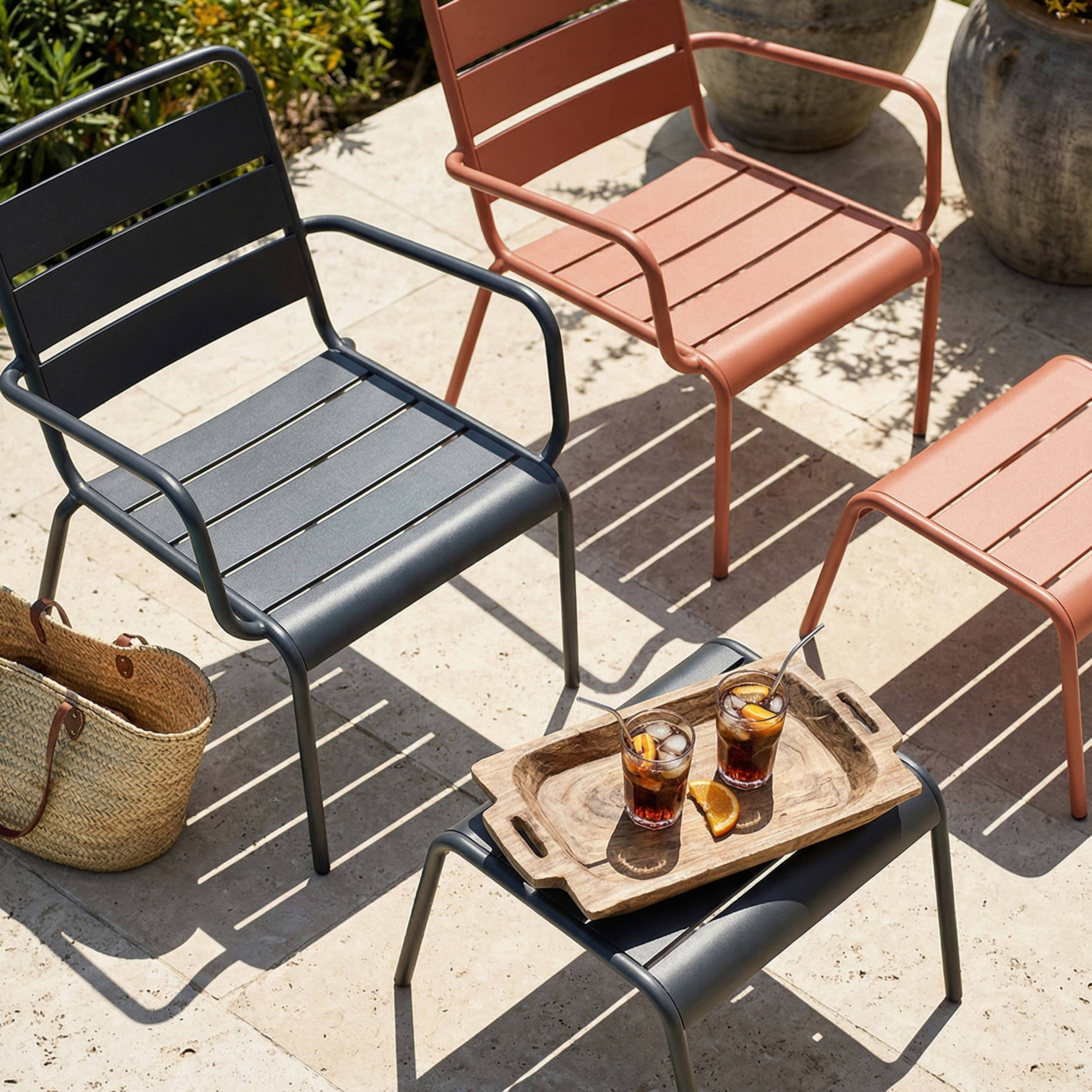 Oviala - Lot 2 fauteuils relax avec repose-pieds métal gris et argile Palavas - Oviala - Imagen 4