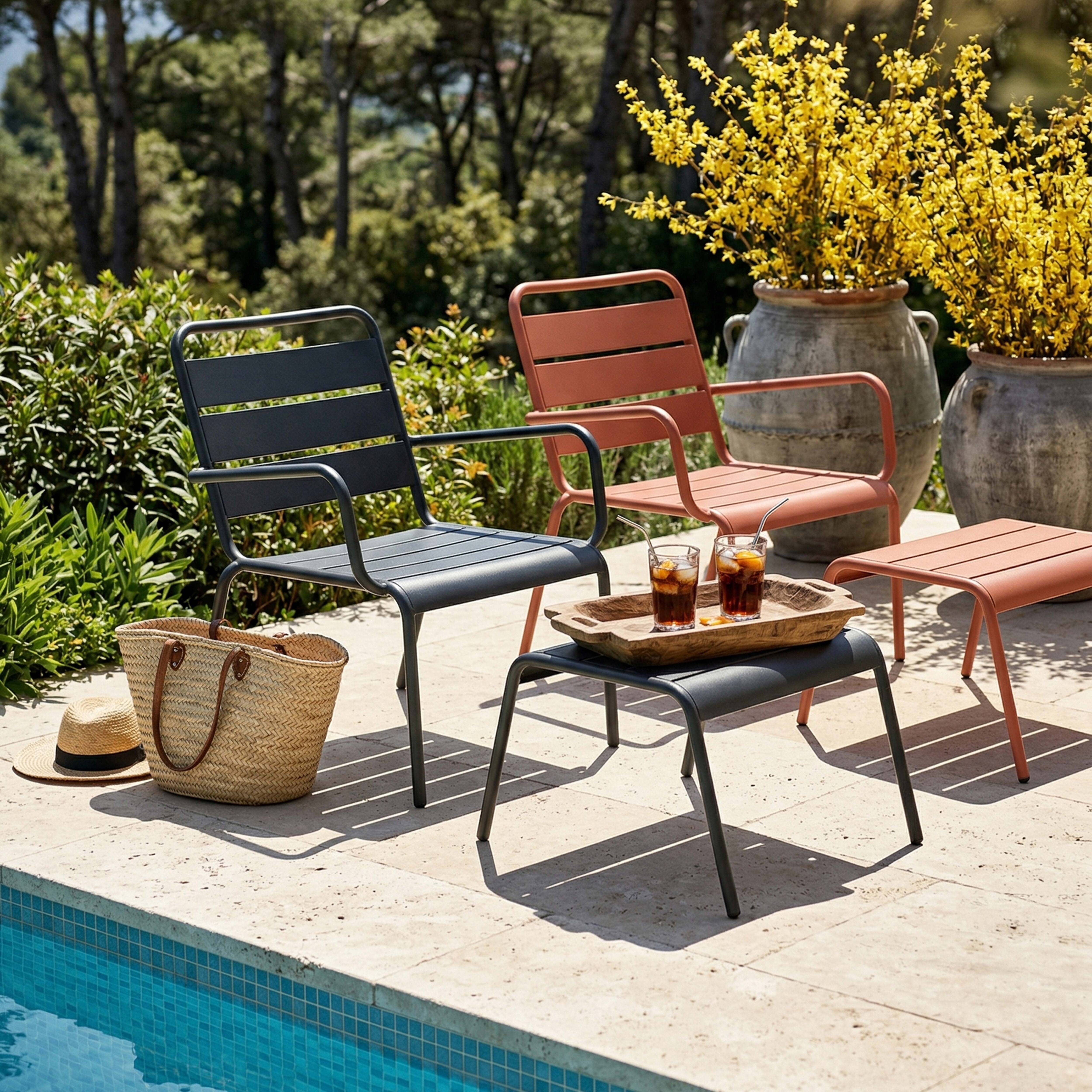 Oviala - Lot 2 fauteuils relax avec repose-pieds métal gris et argile Palavas - Oviala - Imagen 2