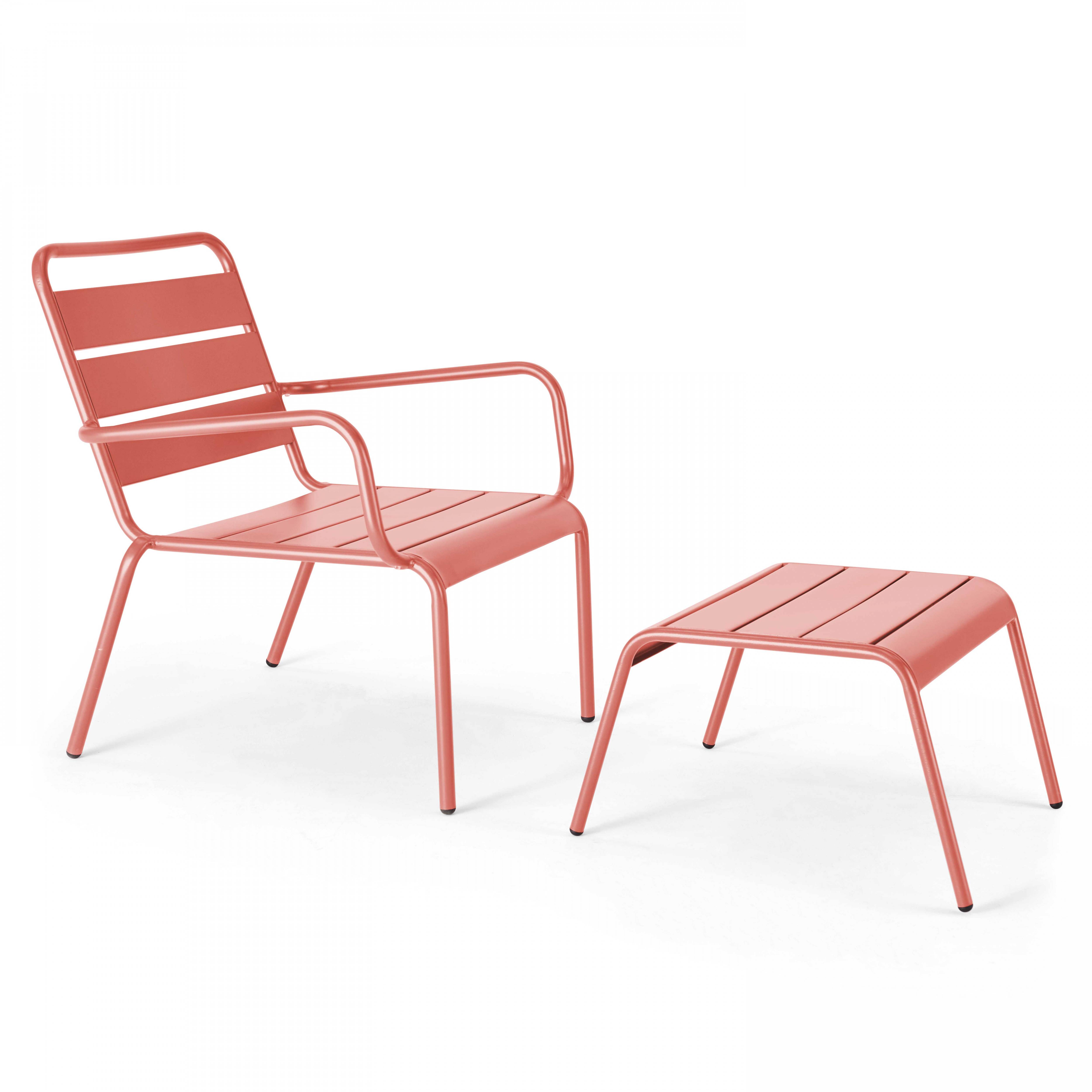 Oviala - Lot 2 fauteuils relax avec repose-pieds métal gris et argile Palavas - Oviala - Imagen 5
