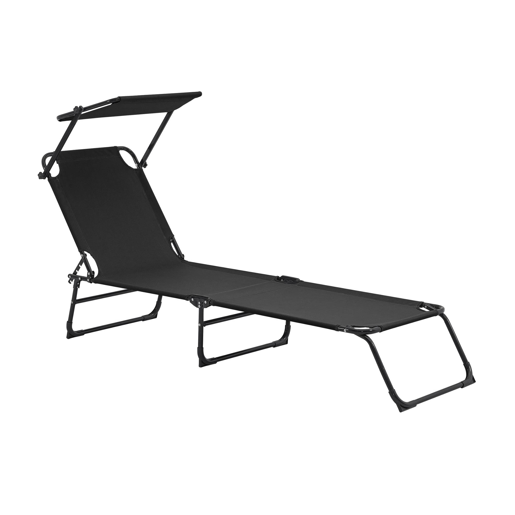 Casa.Pro - Tumbona Plegable Lomeda con Parasol Negro 187 x 53 x 27 cm [casa.pro] - Imagen 1