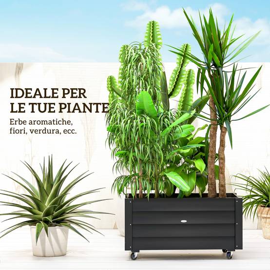 Carré potager sur pied bois terrasse bac fleurs avec roues drainage 89x48x47cm noir - ComfortXL Outdoor Living - Image 6