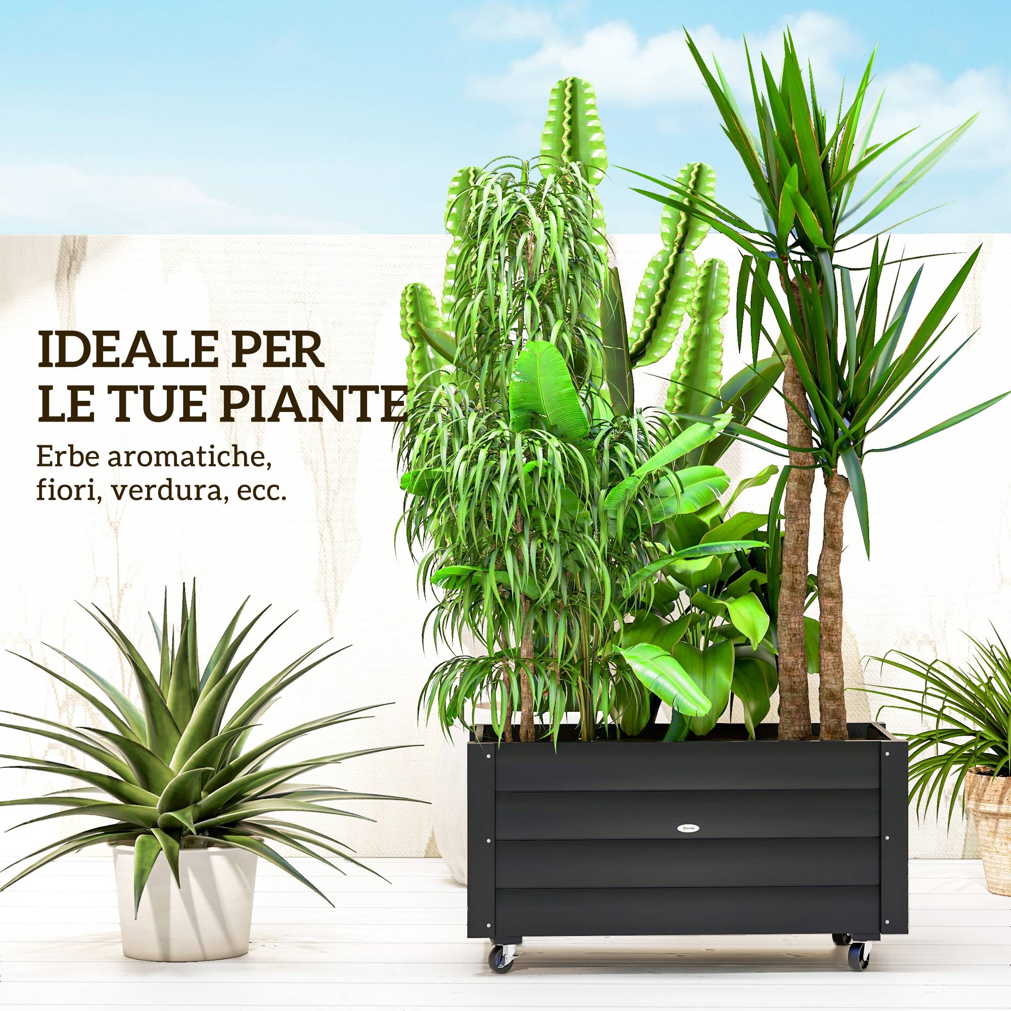 Carré potager sur pied bois terrasse bac fleurs avec roues drainage 89x48x47cm noir - ComfortXL Outdoor Living - Image 6