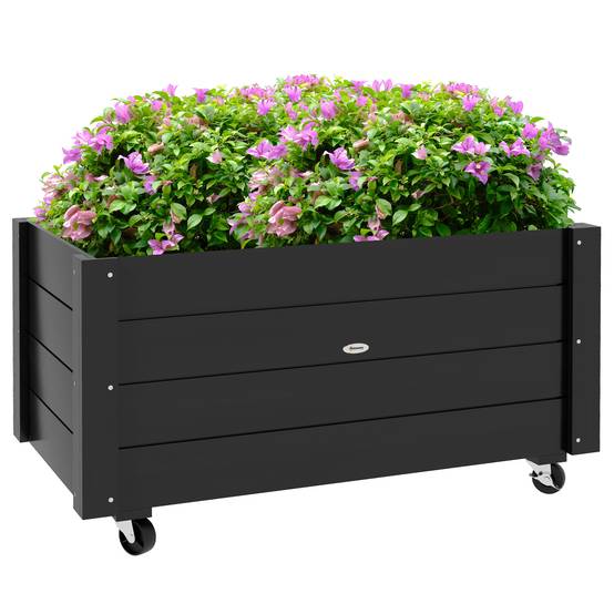 Carré potager sur pied bois terrasse bac fleurs avec roues drainage 89x48x47cm noir - ComfortXL Outdoor Living - Image 1