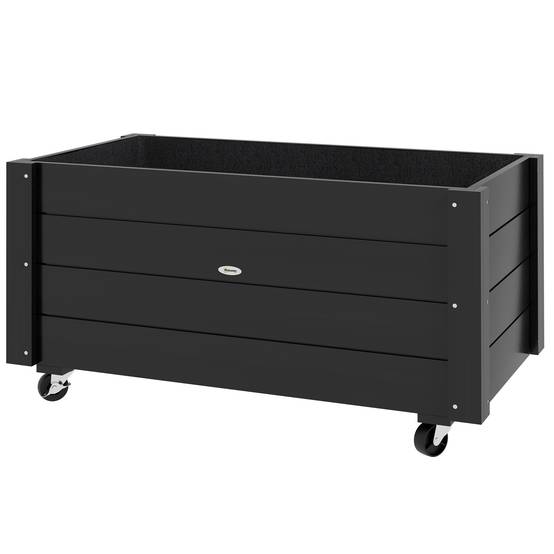 Carré potager sur pied bois terrasse bac fleurs avec roues drainage 89x48x47cm noir - ComfortXL Outdoor Living - Image 2