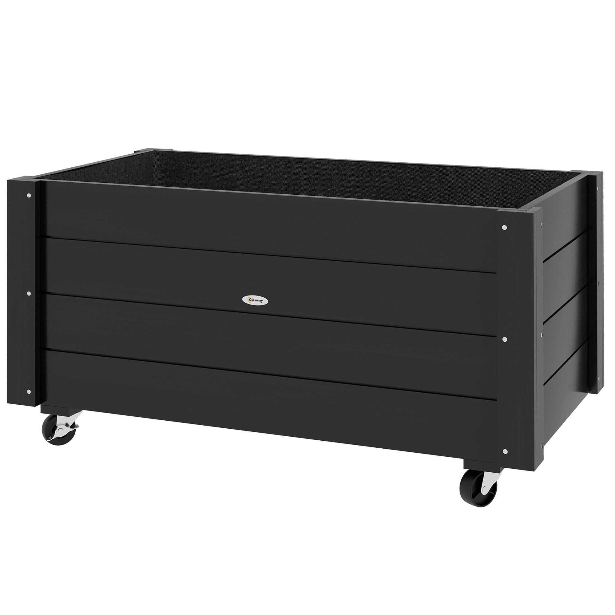 Carré potager sur pied bois terrasse bac fleurs avec roues drainage 89x48x47cm noir - ComfortXL Outdoor Living - Image 2