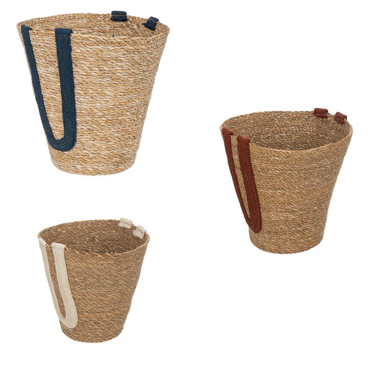 Lot de 3 Paniers de rangement en Jute et Coton coloré D 35 D 30 et D 25 cm - Imagen 1