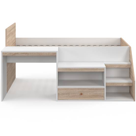 Lit combiné avec sommier, bureau et rangement LEOPOLD 90 x 190 cm hêtre et blanc - Image 3