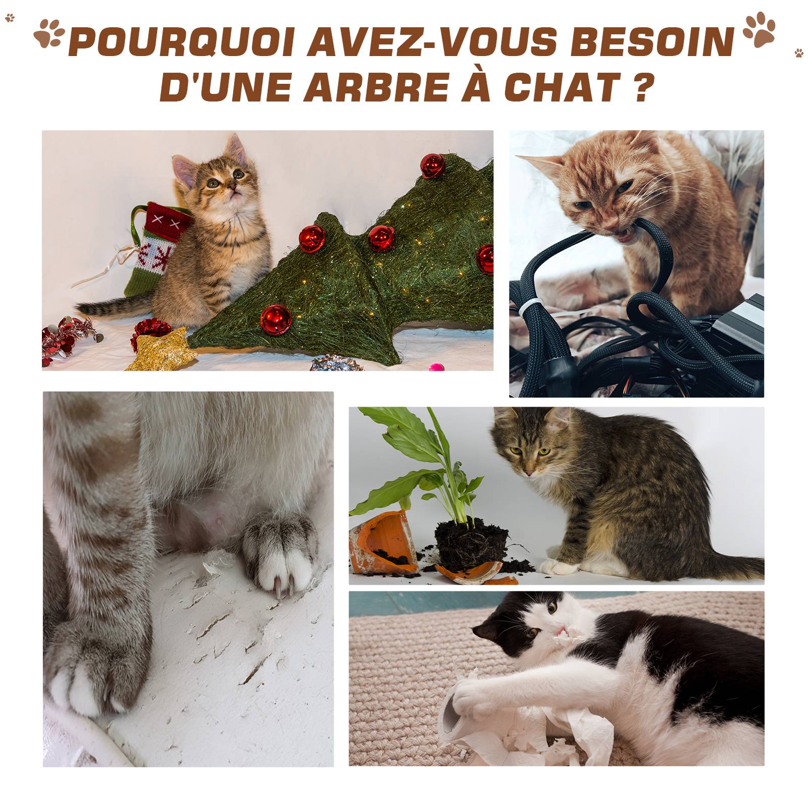 Pawhut - Arbre à chats style cosy chic griffoirs jute naturelle niche plateforme peluche courte bicolore beige café - Imagen 9