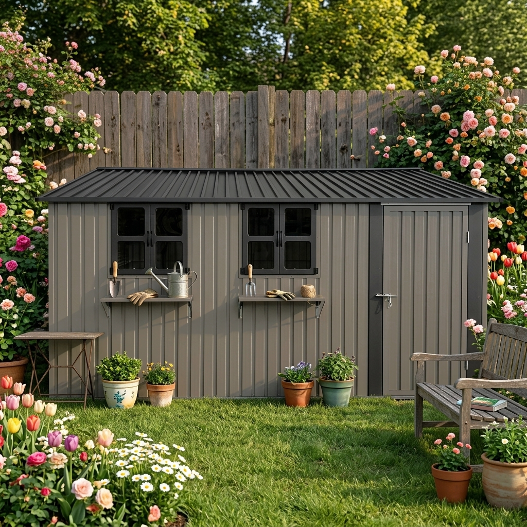 ComfortXL - Abri de jardin acier galvanisé brun 359 x 284 cm 10,21 m² rangement extérieur 3 fenêtres - ComfortXL Outdoor Living