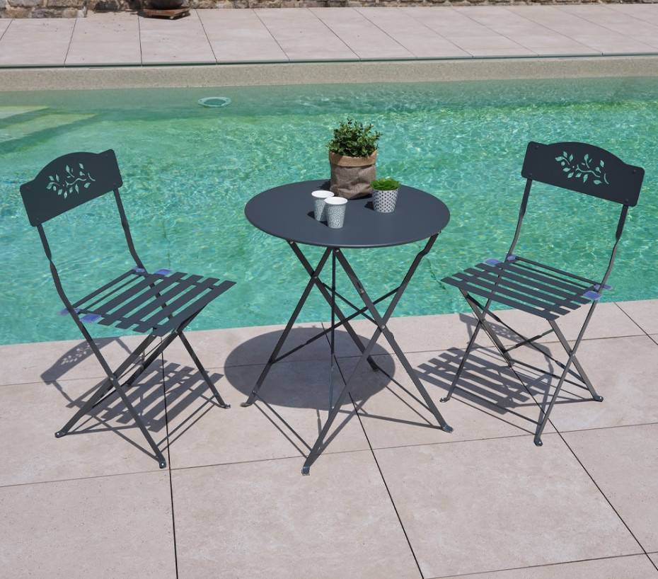 Ensemble table et chaises de jardin  2 places  Gris Anthracite  CAPRONE - Image 2