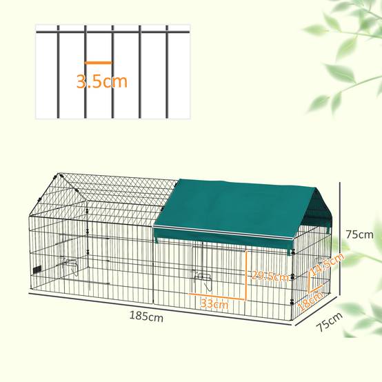 Cage lapins poules acier extérieur avec bâche protection 185x75x75cm Vert - ComfortXL Outdoor Living - Image 5