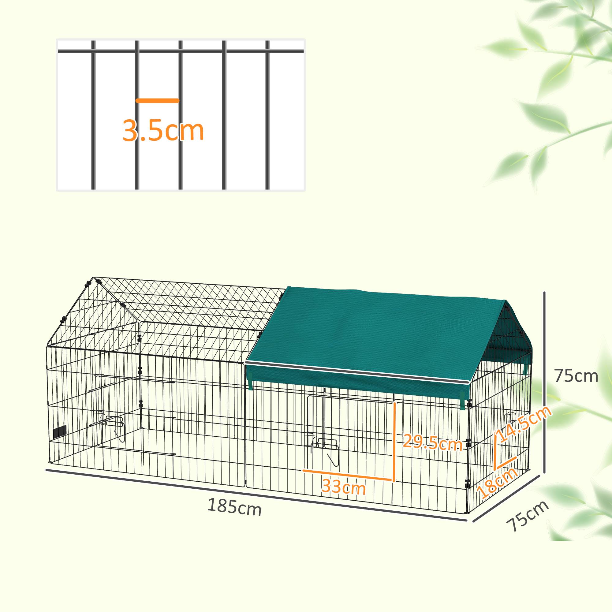 Cage lapins poules acier extérieur avec bâche protection 185x75x75cm Vert - ComfortXL Outdoor Living - Image 5