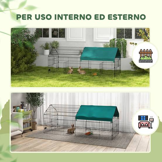 Cage lapins poules acier extérieur avec bâche protection 185x75x75cm Vert - ComfortXL Outdoor Living - Image 7