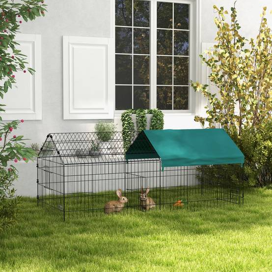 Cage lapins poules acier extérieur avec bâche protection 185x75x75cm Vert - ComfortXL Outdoor Living - Image 3