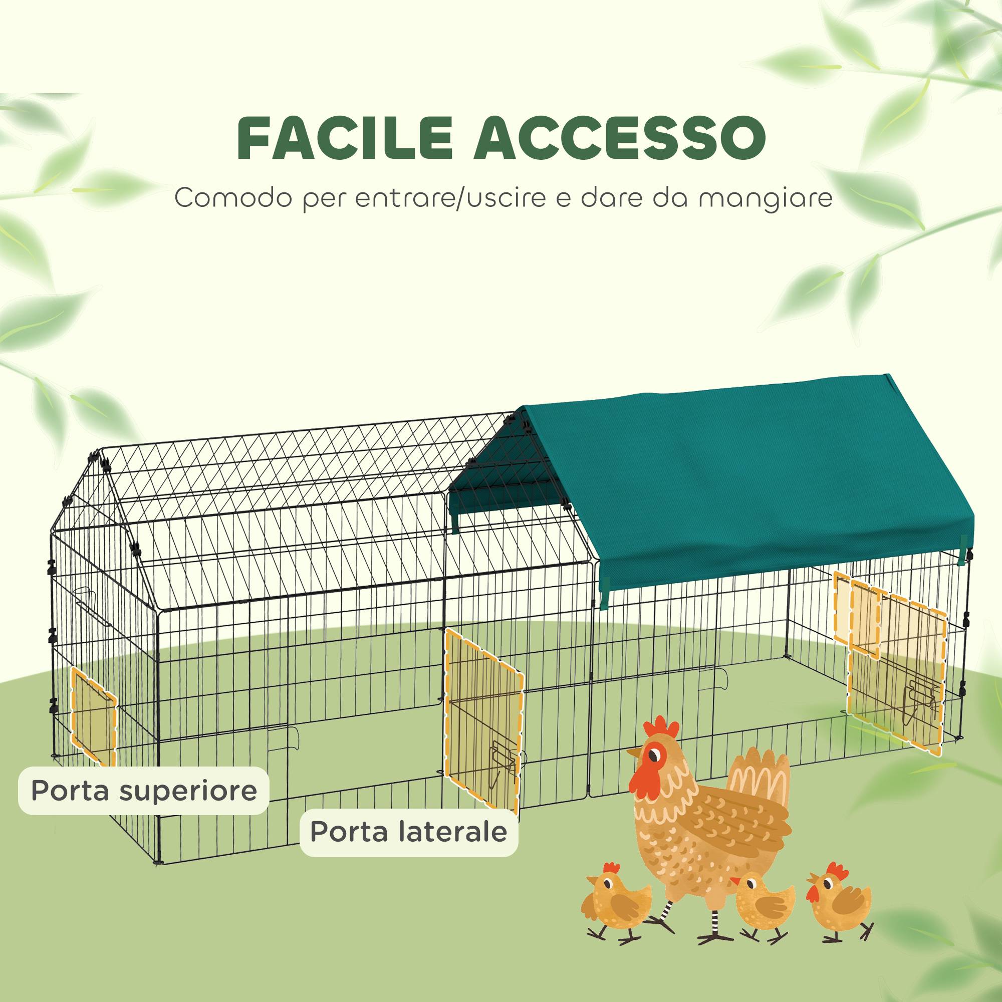Cage lapins poules acier extérieur avec bâche protection 185x75x75cm Vert - ComfortXL Outdoor Living - Image 6