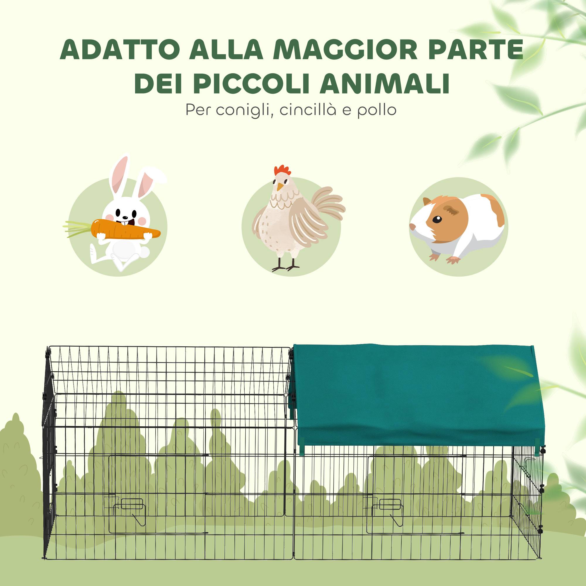 Cage lapins poules acier extérieur avec bâche protection 185x75x75cm Vert - ComfortXL Outdoor Living - Image 8