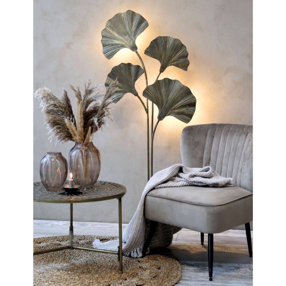 Chemin De Campagne - Lampadaire 4 feuilles ginko en métal laiton antique 65 x 25 x 150 cm Chemin de campagne - Imagen 3