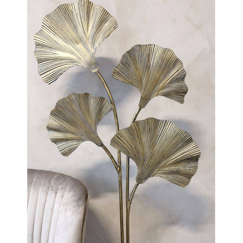 Chemin De Campagne - Lampadaire 4 feuilles ginko en métal laiton antique 65 x 25 x 150 cm Chemin de campagne - Imagen 4
