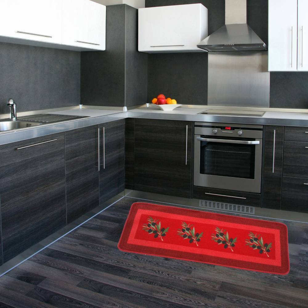Sans Marque - Tapis de cuisine rouge antidérapant motif olives - Imagen 3