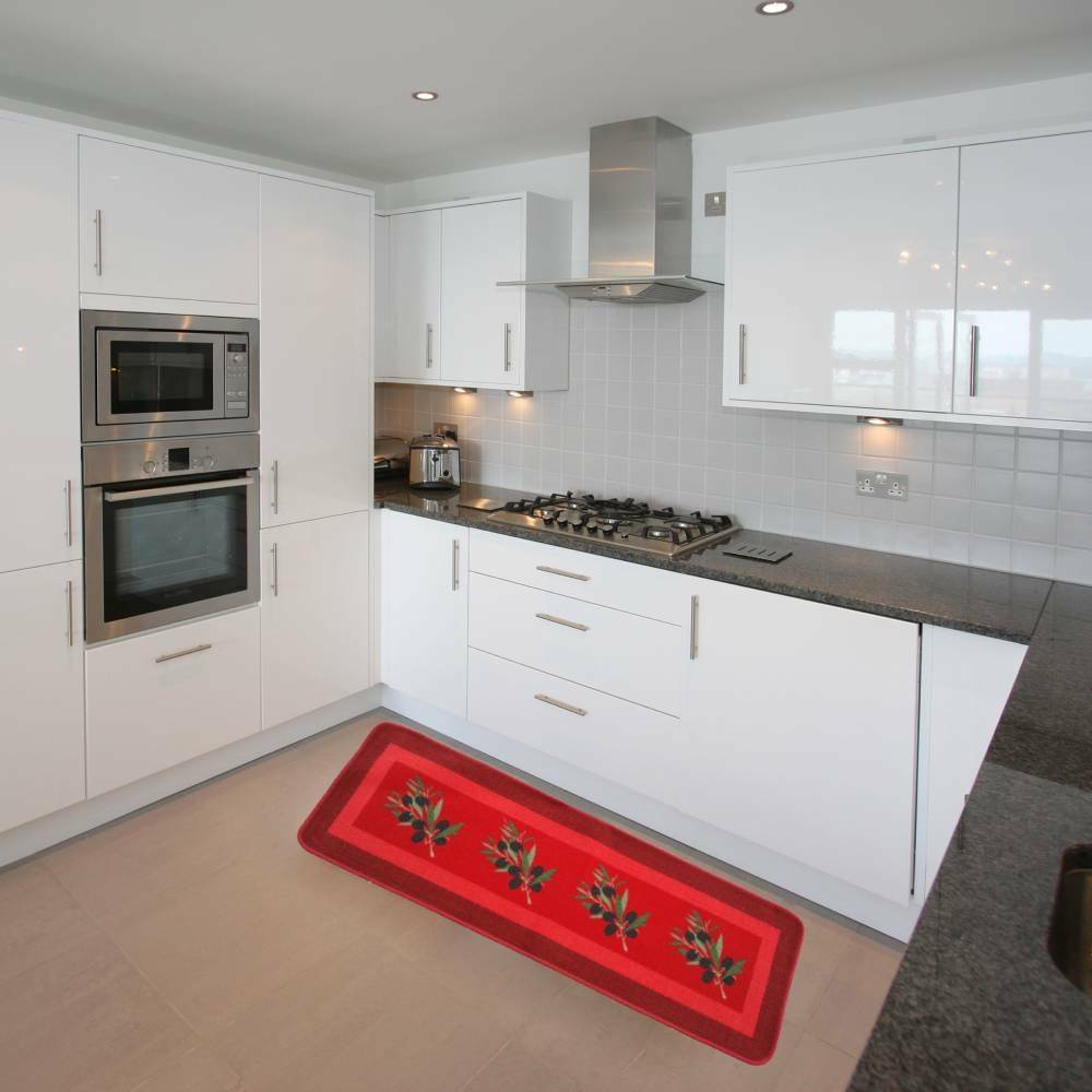 Sans Marque - Tapis de cuisine rouge antidérapant motif olives - Imagen 4