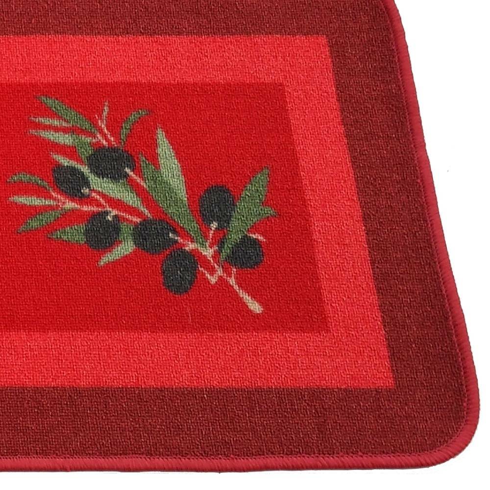 Sans Marque - Tapis de cuisine rouge antidérapant motif olives - Imagen 2