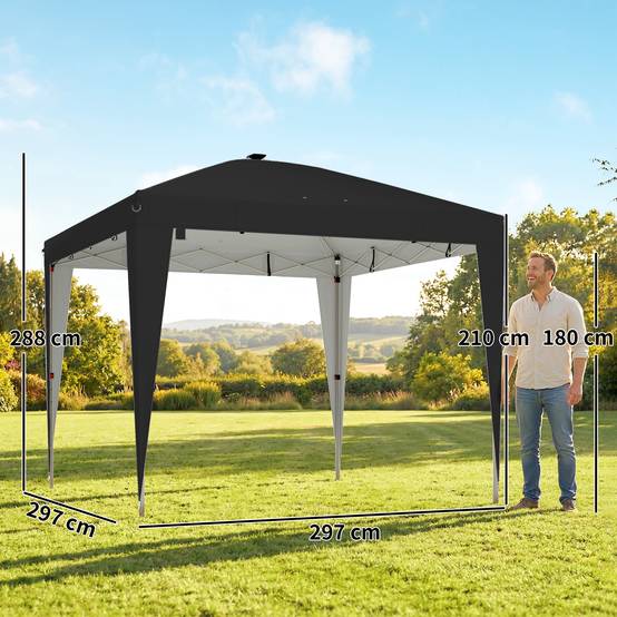 ComfortXL - Tonnelle de Jardin Pliante Métal Éclairage LED Solaire Réglable 3x3m Noir - ComfortXL Outdoor Living - Image 5