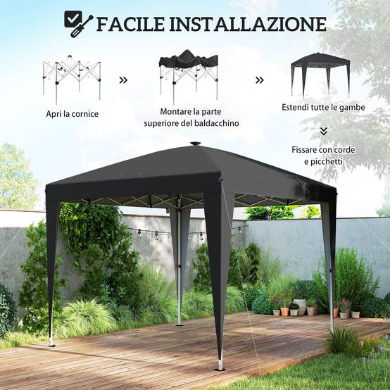ComfortXL - Tonnelle de Jardin Pliante Métal Éclairage LED Solaire Réglable 3x3m Noir - ComfortXL Outdoor Living - Image 8