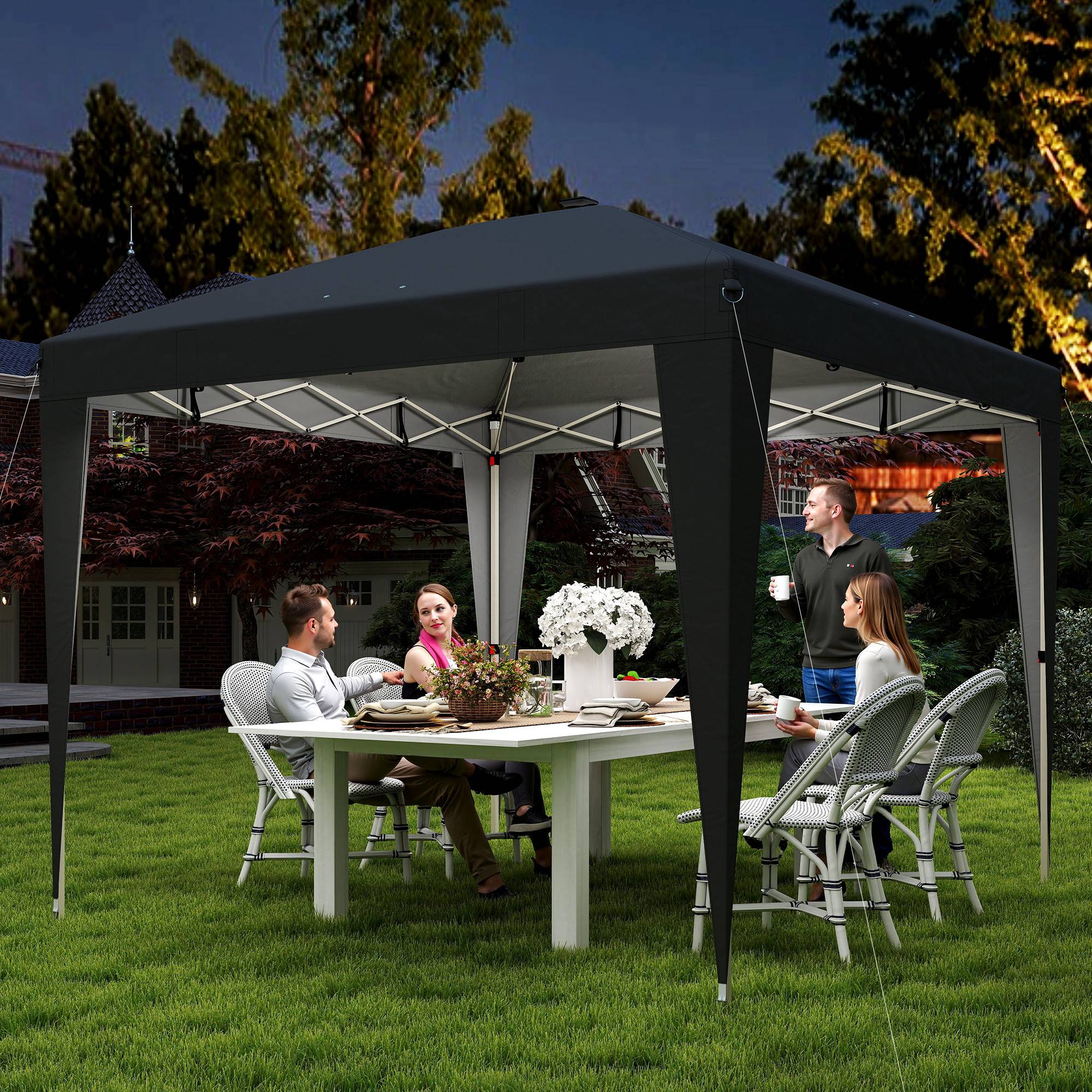 ComfortXL - Tonnelle de Jardin Pliante Métal Éclairage LED Solaire Réglable 3x3m Noir - ComfortXL Outdoor Living - Image 4