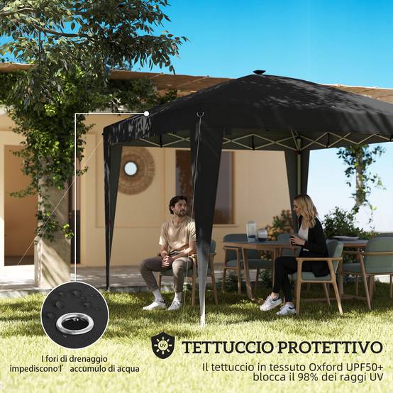 ComfortXL - Tonnelle de Jardin Pliante Métal Éclairage LED Solaire Réglable 3x3m Noir - ComfortXL Outdoor Living - Image 7