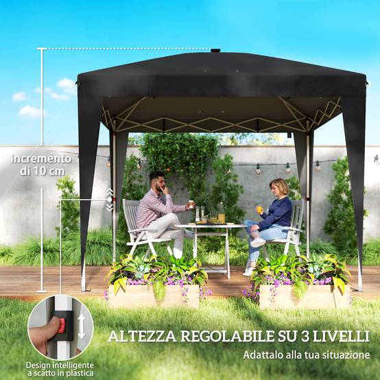 ComfortXL - Tonnelle de Jardin Pliante Métal Éclairage LED Solaire Réglable 3x3m Noir - ComfortXL Outdoor Living - Image 9