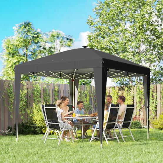ComfortXL - Tonnelle de Jardin Pliante Métal Éclairage LED Solaire Réglable 3x3m Noir - ComfortXL Outdoor Living - Image 3
