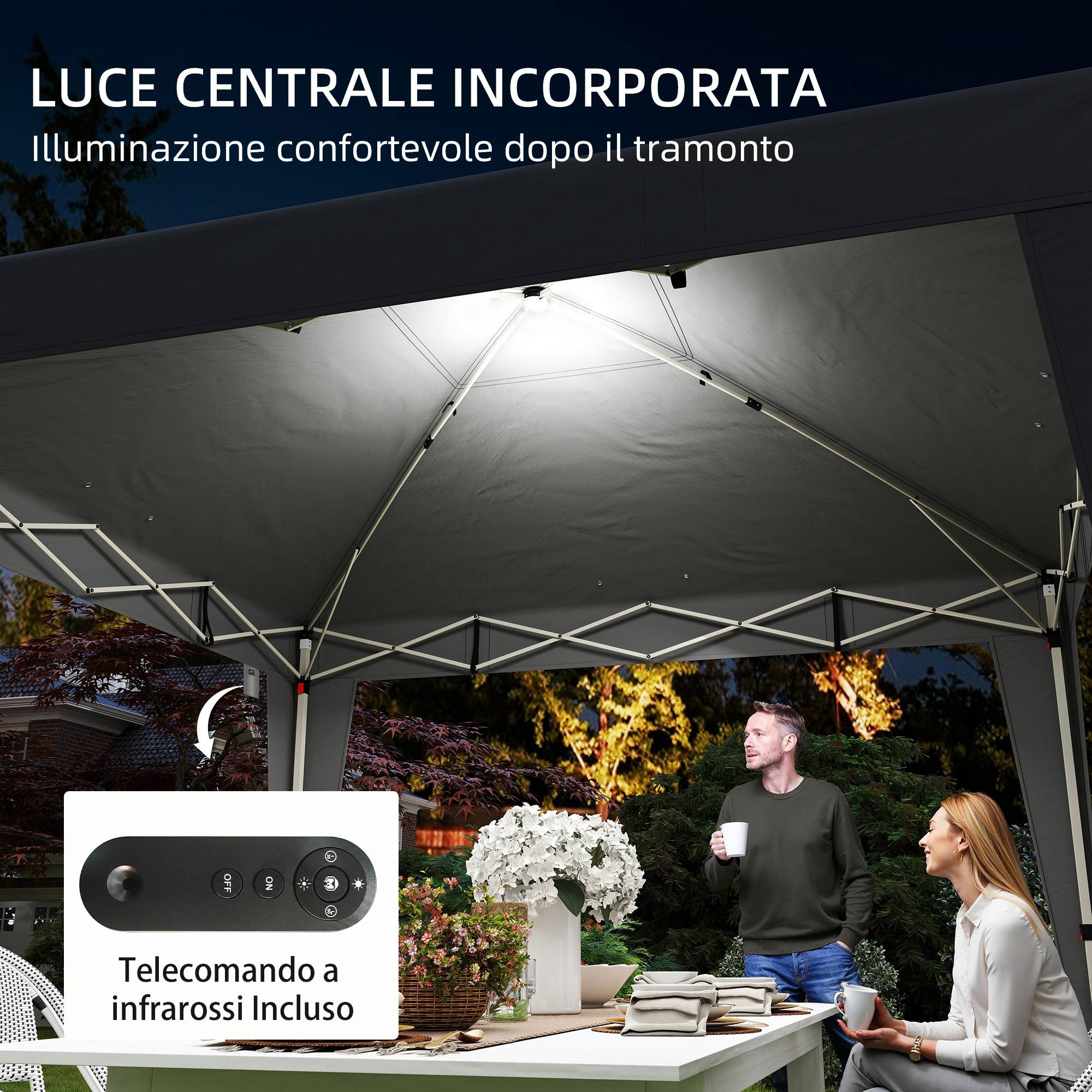 ComfortXL - Tonnelle de Jardin Pliante Métal Éclairage LED Solaire Réglable 3x3m Noir - ComfortXL Outdoor Living - Image 6