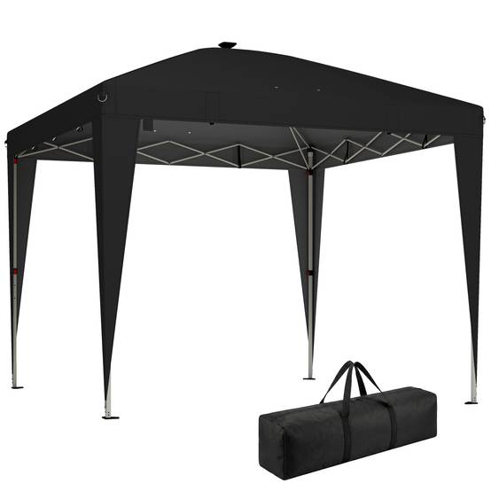 ComfortXL - Tonnelle de Jardin Pliante Métal Éclairage LED Solaire Réglable 3x3m Noir - ComfortXL Outdoor Living - Image 1