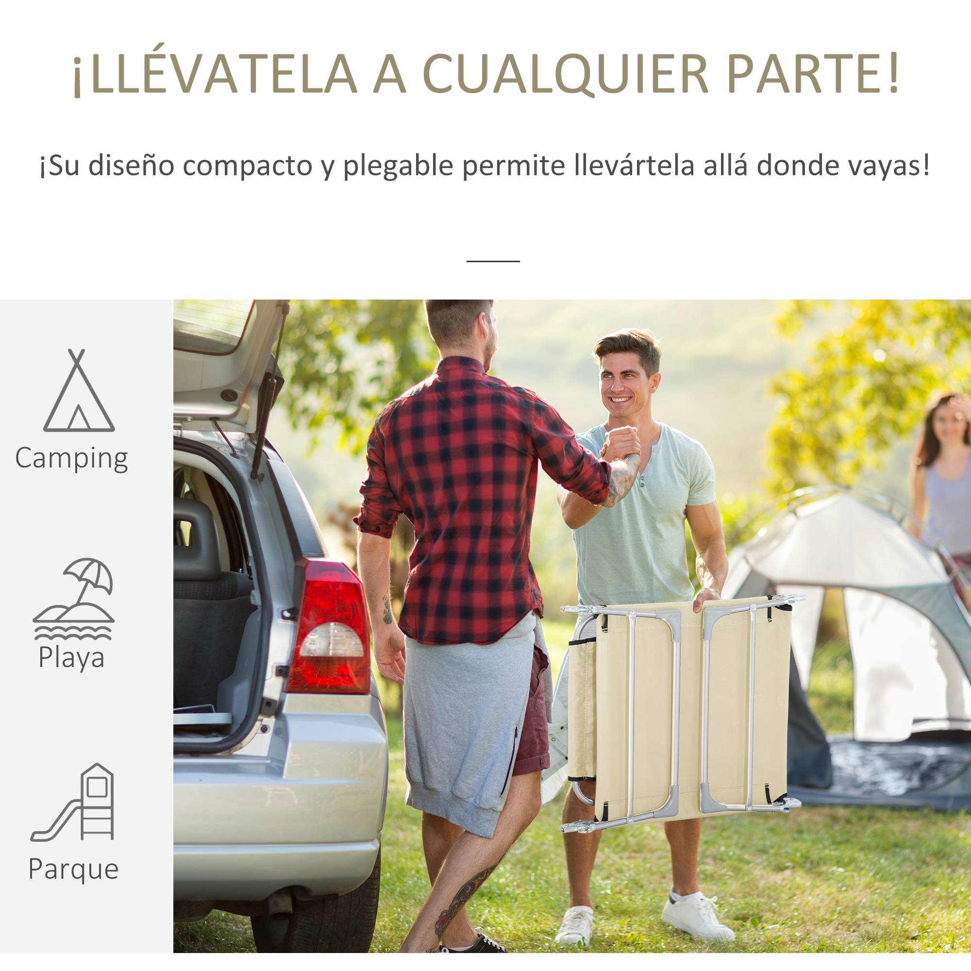 Transat de jardin pliant beige avec trou de lecture, appui-tête et dossier 5 positions, 182×56×28cm, idéal pour la plage - Image 8