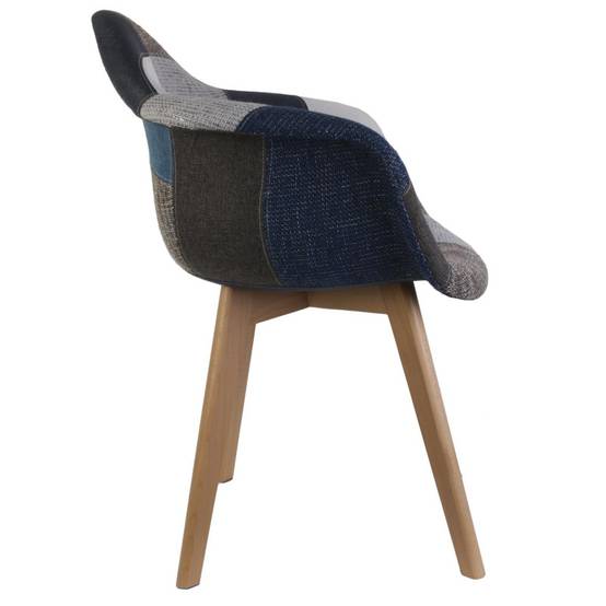 The Home Deco Factory - Fauteuil scandinave patchwork bleu gris pieds bois - Image 4