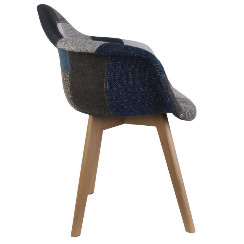 The Home Deco Factory - Fauteuil scandinave patchwork bleu gris pieds bois - Image 4