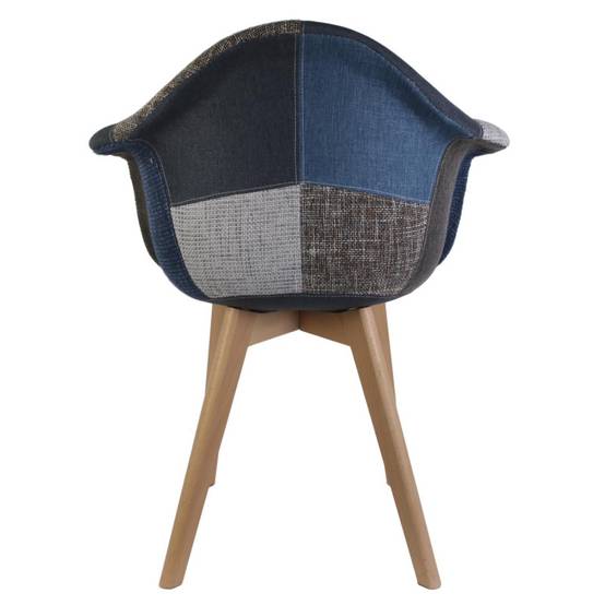 The Home Deco Factory - Fauteuil scandinave patchwork bleu gris pieds bois - Image 3