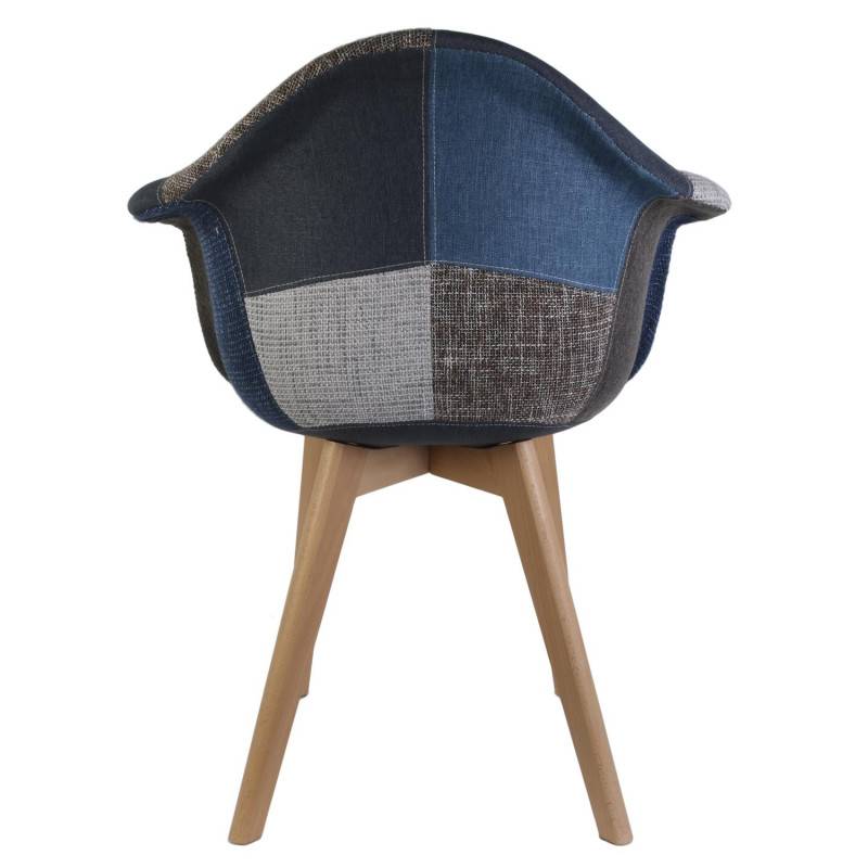 The Home Deco Factory - Fauteuil scandinave patchwork bleu gris pieds bois - Image 3