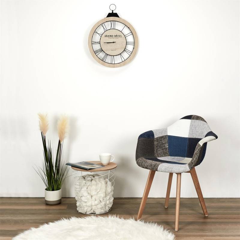 The Home Deco Factory - Fauteuil scandinave patchwork bleu gris pieds bois - Image 2