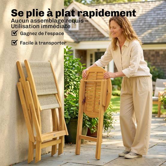 Salon de Jardin Ensemble Bistro 3 pièces | Mobilier de jardin Finition bois naturel Bois d'acacia, PP 48x55.5x88 cm - Image 9