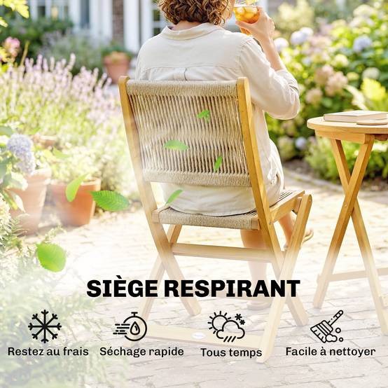 Salon de Jardin Ensemble Bistro 3 pièces | Mobilier de jardin Finition bois naturel Bois d'acacia, PP 48x55.5x88 cm - Image 7
