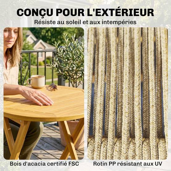 Salon de Jardin Ensemble Bistro 3 pièces | Mobilier de jardin Finition bois naturel Bois d'acacia, PP 48x55.5x88 cm - Image 8