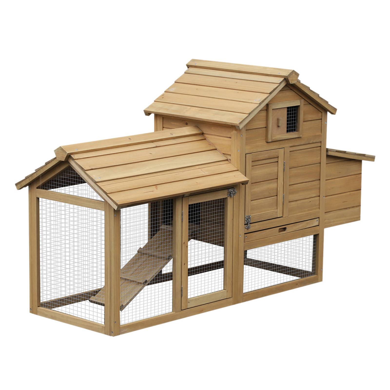 Sans Marque - Poulailler bois 151,5x54x87 2 niveaux 2 portes pondoir toit étanche rampe naturel,Sans Marque - Image 1