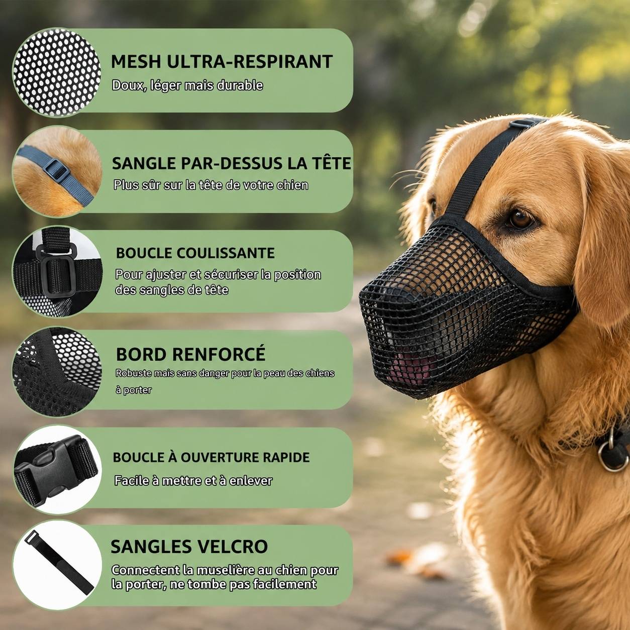 Musaquet pour Chien Respirant en Maille Douce Réglable à Scratch pour Grand Moyen Petit Chien - Image 2