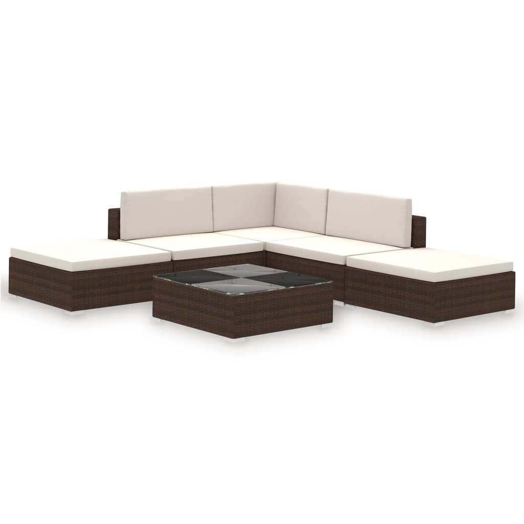 Helloshop26 - Salon de jardin meuble d'extérieur ensemble de mobilier 6 pièces avec coussins résine tressée marron - Imagen 1